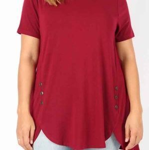 Plus Short Sleeve Button Detail Dolphin Hem Tunic